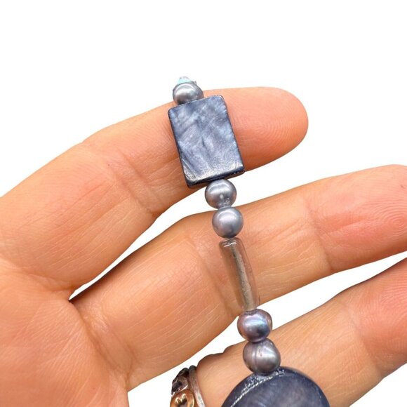 Amphai Handmade Layered Gray Shell MOP Pearls Smoky Quartz Sterling Necklace - Picture 8 of 9